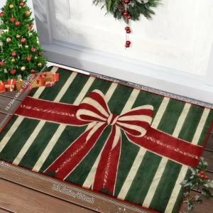 Thảm Chùi Chân Giáng Sinh Sọc Đỏ Và Xanh Cổ Điển Chất Liệu Polyester Mềm Mại Thấm Hút Tốt Dùng Trang Trí Nhà Cửa Chống Thấm Nước Và Bụi Bẩn