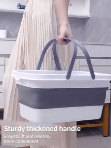 CD Folding Mop Bucket Rectangular Silicone Foldable Water Bucket with Handle Collapsible Wash Basin