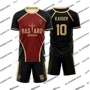 Blue Lock อะนิเมะ Bastard Munchen TShirt กางเกงขาสั้นชุดขนาดใหญ่เสื้อฟุตบอลชุดสตรีผู้ชายสบายๆกีฬา 2 ชิ้นชุด