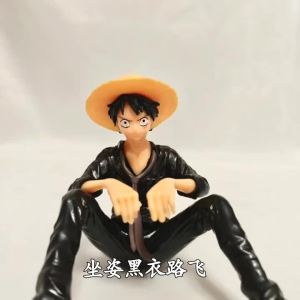 Bandai | One Piece Figure Luffy Sitting Pose Black Shirt Anime Desk Accessory Gift PVC