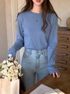 Advanced Texture Fit Long Sleeves T-shirt Womens Fall and Winter Pure Cotton round Neck Bottoming Shirt Inner Long-Staple Cotton Loose Tops