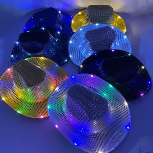 Blinky LED Light Cowboy Cowgirl Hat Flashing Cap Glowing Hat Carnival Men Women Bachelorette Party Wedding Bridal Supplies