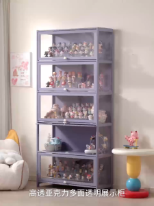 Bamboo Display Cabinet Acrylic 4/5Layers Figure Storage Cabinet Transparent Storage Dust-proof
