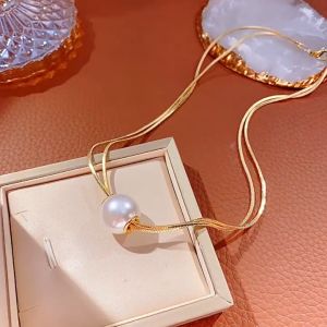 good 999 18K Gold Large Pearl Double Layer Fashion Necklace N8343