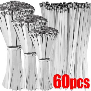 20/60Pcs Stainless Steel Cable Ties Self-sealing Fastening Ring Cable Tie Multi-Purpose Metal Hardware Cable Organizer