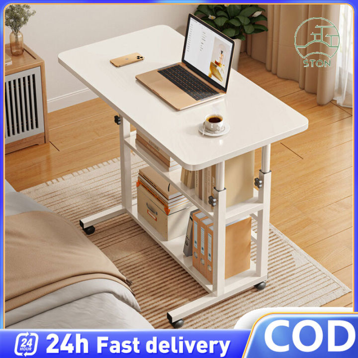 Meja Belajar Wooden Sofa Side Table Easy Portable Table Elevatable Computer  Table （L60/80）cm Bedside Laptop Desk With Wheels Meja Komputer 床边桌 电脑桌