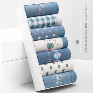 Ladies Antibacterial Cotton Underwear Triangle Shorts Mid-Waist Cartoon Print Comfortable Underpants for Girls And Students