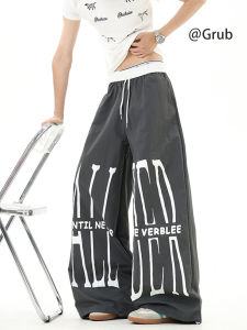 Grace Rub | American Letter Print Retro Color Block High Street Wide Leg Casual Pants