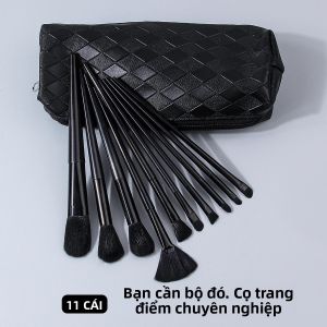 Bộ Cọ Trang Điểm Chuyên Nghiệp 11 Chiếc Kèm Túi Đựng Di Động - Cọ Sợi Nylon Đen Dùng Cho Kem Nền Kem Che Khuyết Điểm Kẻ Mắt Má Hồng