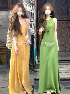 XUECAIQI | Elegant Slimming Plus Size Green Sleeveless Dress