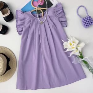 3-7 Years Girls Summer Sleeveless O-Neck Solid Color Fashion Pleated Princess Dress 1 Pc Kids Sweet Casual Clothes