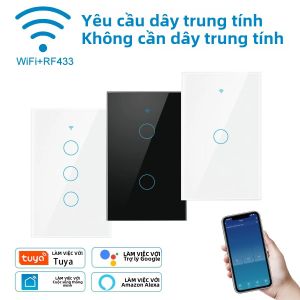 Tuya Công Tắc Thông Minh WiFi RF433 Từ Xa Không Dây Điều Khiển Giọng Nói Alexa Interruptor Không Cần Dây Trung Tính Bảng Điều Khiển Cảm Ứng Cho Gia Đình Tự Động Hóa