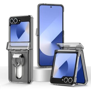 Luxury Ring Holder Card Slot Matte Case for Samsung Galaxy Z Flip 7 6 5 flip7 zflip Flip6 Wallet Card Bag Hard Shockproof Cover
