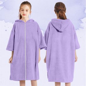 XIAZHIQING | Childrens Quick-Dry Sun Protection Plain Color Zippered Bathrobe