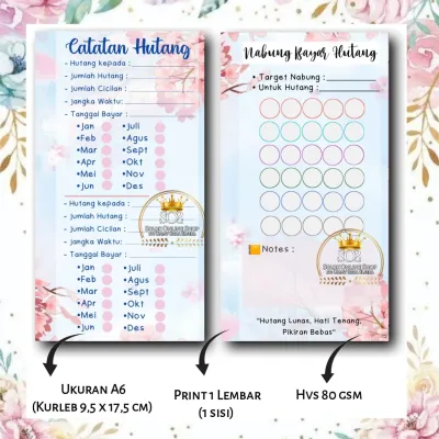 Catatan dan Nabung Bayar Hutang | 15 - 30 Lembar Kertas Binder A6