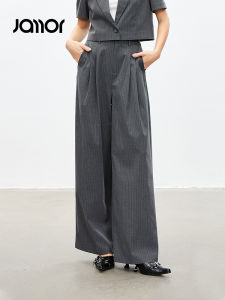 Grey Suit Casual Pants Straight Leg Slimming High Waist Long Polyester Fiber Commute Style Fashion Spring 2025 Jamor