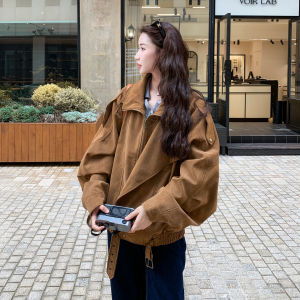 Khaki Suede Jacket Womens Fashion Cool Sweet Style 2025 Autumn New Large Womens Motorcycle Clothes Straight Tube Type