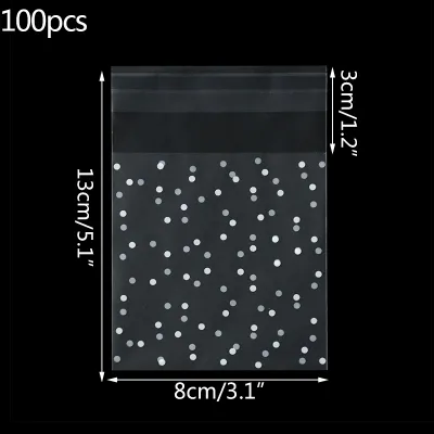 100pcs Plastic Transparent Cellophane Bags Polka Dot Candy Cookie Gift Bag Self Adhesive Candy Bags for Wedding Birthday Party