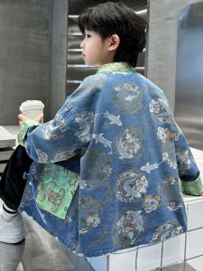 New Chinese Style Spring Autumn Boys Hanfu Jacket Childrens Tang Suit Coat Medium to Large Kids Spring Autumn Wear