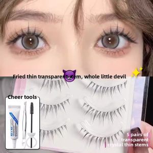 MONLEYTA | V-Shaped Full Strip Lower Eyelash False Eyelashes Natural Cat Ear Design Womens One-Piece Transparent Stem Cluster Extension