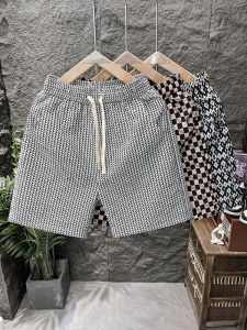 Summer Mens Fashionable Checkered Short Pants Casual Loose Fit Five-Point Middle Pants Stylish Dapper Youth Urban Leisure