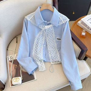 Blue Lace Shirt Womens Top Short Style French Design Spring Seasonspicy Girl Fashion Korean Version Slim Fit Commute Style