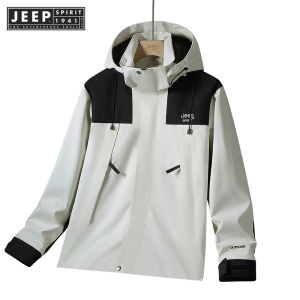 JEEP SPIRIT 1941 ESTD Mens Jacket Tactical Windproof and Waterproof Outdoor Hooded Coat Mountaineering and Hiking Coat