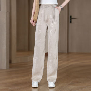 กางเกงขายาวทรงตรงเอวสูงผ้าซาตินอะซิเตทสไตล์จีนใหม่สำหรับผู้หญิง กางเกงขายาวทรงตรงกระชับสัดส่วนฤดูร้อนปี 2025 กางเกงขายาวทรงตรง