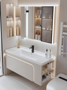 Bathroom Cabinet Combination Ceramic Basin Integrated Toilet Washstand Storage Lighting Moisture Proof Waterproof Real Wood Multi Layer