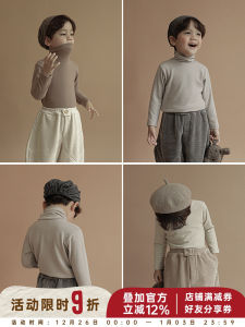 Warm Long Sleeve High Collar Childrens T-Shirt Boys Base Shirt Stylish Baby Top Cotton Blend Fabric Pure Color Simple Style