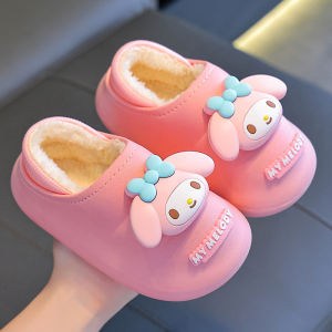 Sanrio Kids Cotton Slippers Winter Girl Child Interior Home Baby Non-Slip Waterproof Clow Ankle Wrap Cotton Shoes