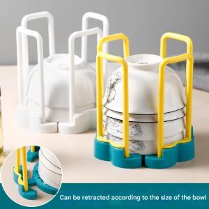 Retractable kitchen drain bowl rack household sink bowl rack single layer rotating multifunctional rice bowl storage rack
