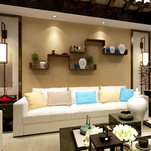 Modern Minimalist Wall Mounted Bedroom TV Background Decorative Shelf Wooden Grid Partition U-Shaped Divider Artistic Pattern