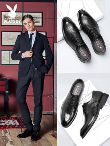 Playboy Mens Leather Shoes Genuine Leather Business Formal British Pointed Toe Large Small Size Heightening Wedding Groom Shoes