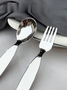 ONE-C1404 Sendok Garpu Makan Anak Stainless Pegangan Pendek Sendok Makanan Penutup Anti Karat