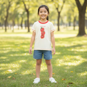 เสื้อยืดเด็กผ้าคอตตอนพิมพ์ลายมะเขือเทศ|นุ่ม ใส่สบาย ระบายอากาศดี สำหรับเด็ก 2–9 ขวบ