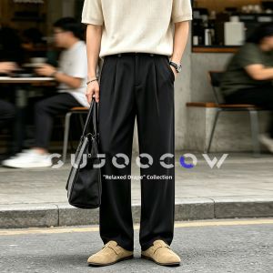 GUJOOCOW | Silky Leisure Trousers Mens Summer Loose Straight Leg Narrow Flared Pants