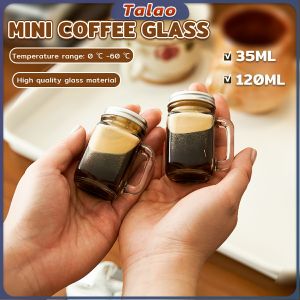Mini Mason Jar Glass Espresso Cup with Lid and Handle Mug Shot Glasses 35ml 120ml Leakproof Liquid Sub-package Bottle