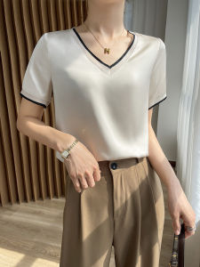 ผ้าไหม คอกลมแขนสั้น ผู้หญิง เสื้อยืด หลวม Fit Large Size Mulberry ผ้าไหม ด้านใน ผ้าซาติน Base Layer Commute Style ฤดูร้อน