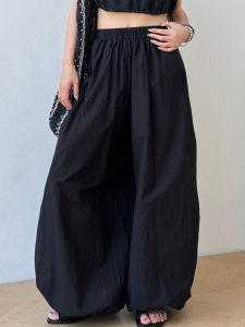 Black Koyamada Pants Casual Wide Leg Balloon Pants Lazy Lantern Design Long Pants Womens High Waist Cotton Polyester Blend