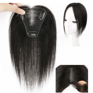 Clip In Swiss Lace Base Hairpieces Handmade Human Hair Toppers  For Women Mid Part Straight Hair Cover Grey Hair Loss Daily Wear