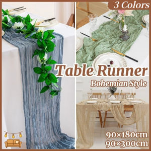 Bohemian Style Table Runner Semi-Sheer Cheesecloth Wedding Birthday Party Decor Gauze Tablecloth