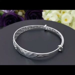 SilverWholesale #BGC1152 Pure Silver 999 Fortune Dragon & Phoenix Expandable Bangle 福龙凤足银手镯