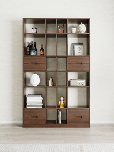 Modern Minimalist Black Walnut Wooden Floor Bookcase Japanese Style Storage Shelf Bookshelf Wall Full Grids Home Furniture