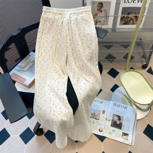 Quần Ống Rộng Họa Tiết Hoa Cạp Cao Cho Nam Mùa Hè Quần Dài Thường Ngày Có Dây Rút Dài Đến Sàn Phong Cách Nhật Bản Ngọt Ngào