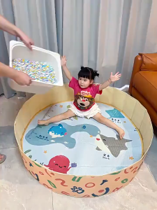 Oldlaiben Kid Foldable Round Playing Pool Kid Indoor Safe Private Paradise Cassia Seed&ocean Ball Fence Pool