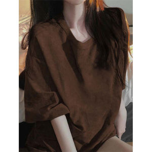 เสื้อยืดแขนสั้นผ้าฝ้ายแท้สไตล์ย้อนยุคสไตล์อเมริกันสำหรับผู้หญิง ทรงหลวม ปกปิดหน้าท้อง ฤดูร้อน 2025 เสื้อยืดคอกลมลายการ์ตูนสุดเท่