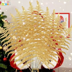 【Happy Time Exclusive】6/12pcs PACO Artificial Leaves ChristmasTree Ornaments Set DIY Decoration for Xmas Holiday Party Home Decor Artificial Glitter Leaves Christmas Tree Wreath Gift Wrapping Craft Gold Red Silver Festive Leaf Tiktok Ins Viral Backdrop