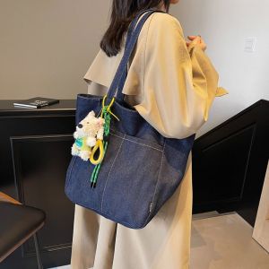 Denim Bag Womens Large Capacity 2024 New Arrival Autumn and Winter Wild One Shoulder Shopping Bag Classy Sentong Qin Tote Bag