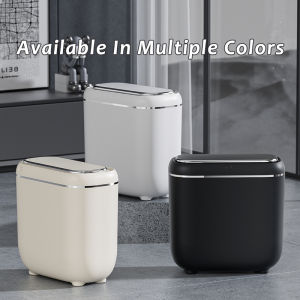 Plexor 14L Slim Intelligent Sensor Trash Can with Cover Plastic Bathroom Garbage Bin with Soft Close Lid Odor-Free Smart Gap-Sensing Trash Bins Waterproof Narrow Garbage Can Double Barrel Garbage Electric Motion Sensor Trash Bins